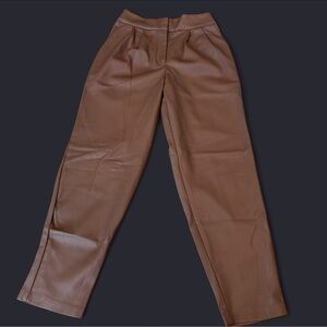 Express brown faux leather pants pleated front high rise ankle cut sz 00 petite